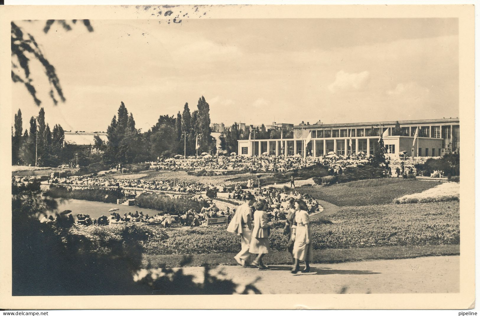 Germany Postcard Sent To Denmark Berlin Charlottenburg 11-10-1950 Sommergarten Am Funkturm Special Postmark - Charlottenburg