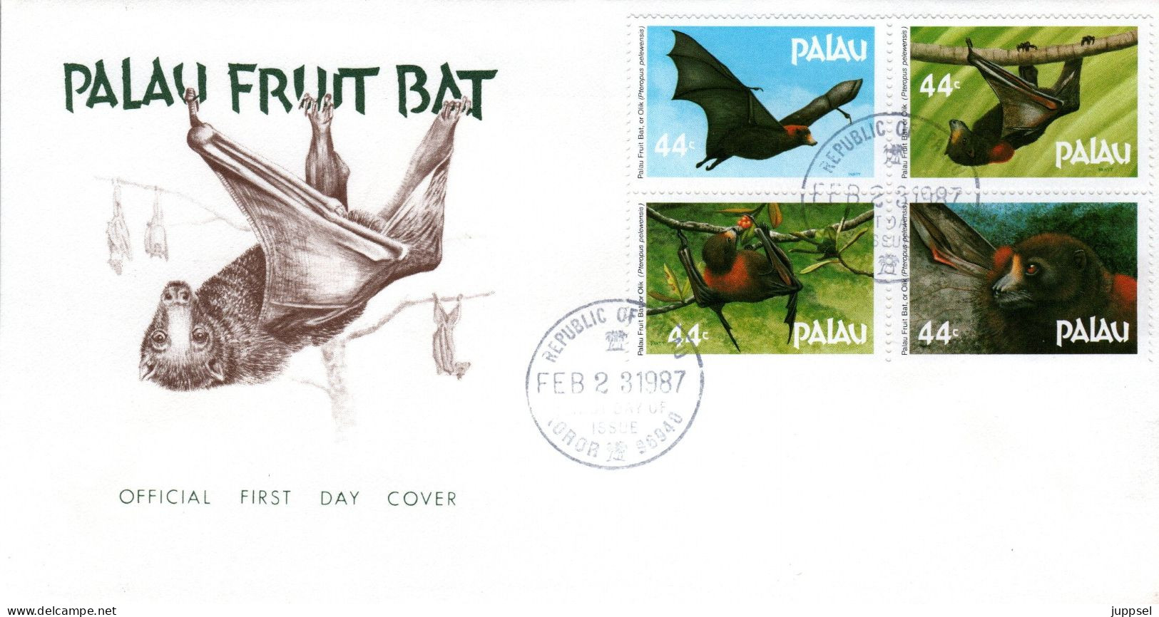 FDC  PALAU, Fruit Bat  /  Lettre De Première Jour  PALAOS, Roussette     1987 - Bats