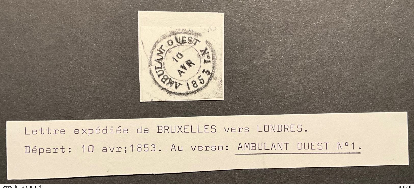 Lettre 10/04/1853 - Affr. OBP 7+8 Obl. P24 Bruxelles > Londres - Cachet Ambulant Ouest No 1 - 1851-1857 Medaglioni (6/8)