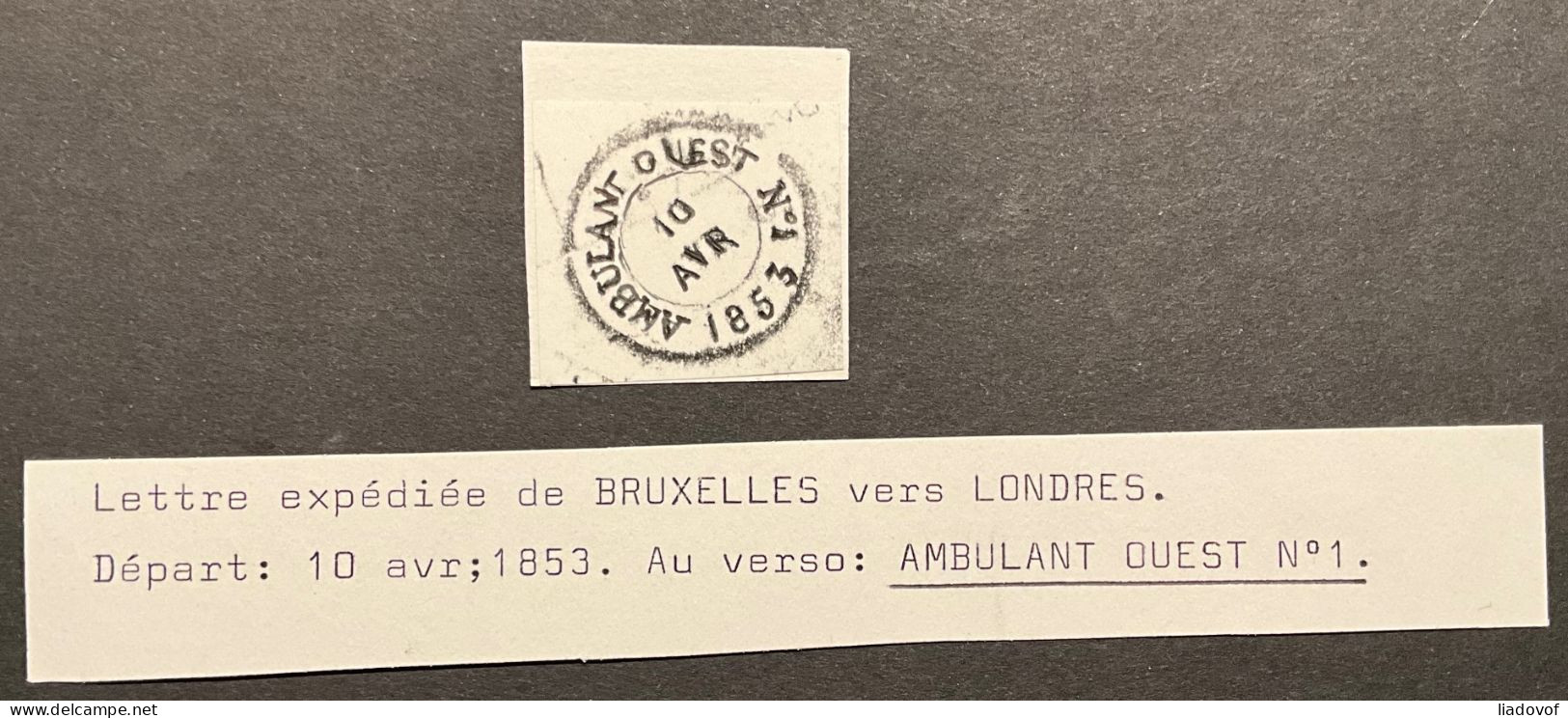 Lettre 10/04/1853 - Affr. OBP 7+8 Obl. P24 Bruxelles > Londres - Cachet Ambulant Ouest No 1 - 1851-1857 Medallones (6/8)