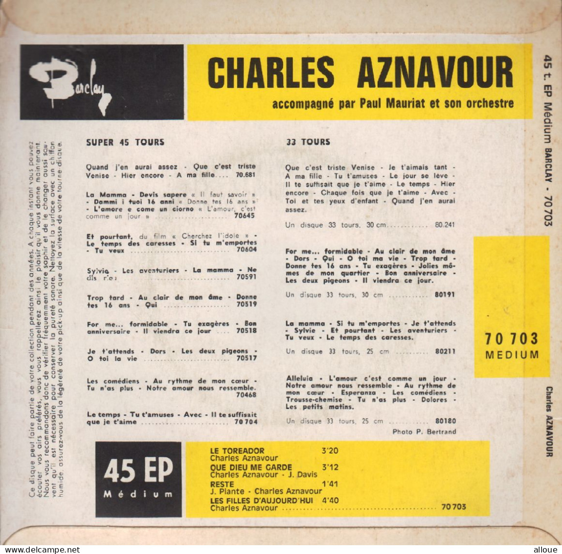 CHARLES AZNAVOUR FR EP LE TOREADOR+ 3 - Andere - Franstalig