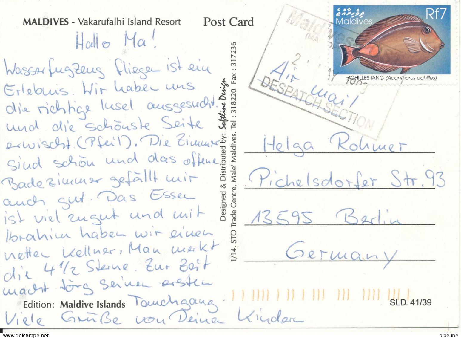 Maldives Postcard Sent To Germany May 1999 - Maldivas