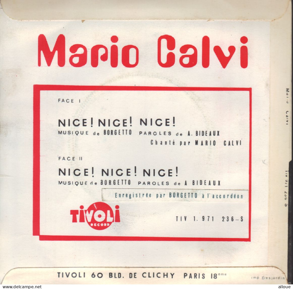 MARIO CALVI - FR SP - NICE, NICE, NICE - Andere - Franstalig