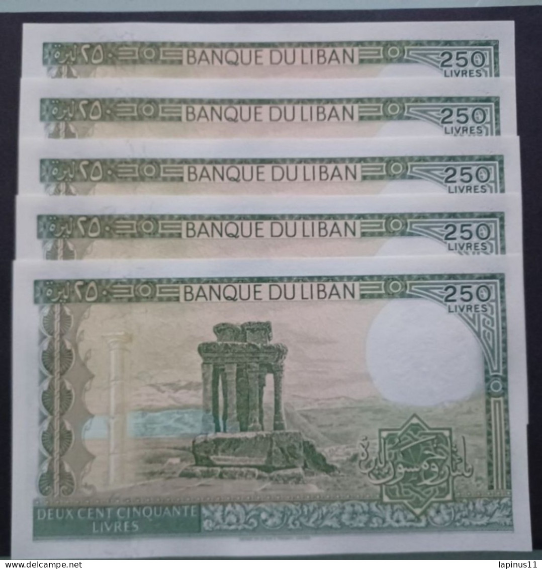 BANKNOTE LIBAN LEBANON 250 LIVRES 1988 5 BANKNOTES WITH CONSECUTIVE SERIAL NUMBERS UNCIRCULATED - Líbano