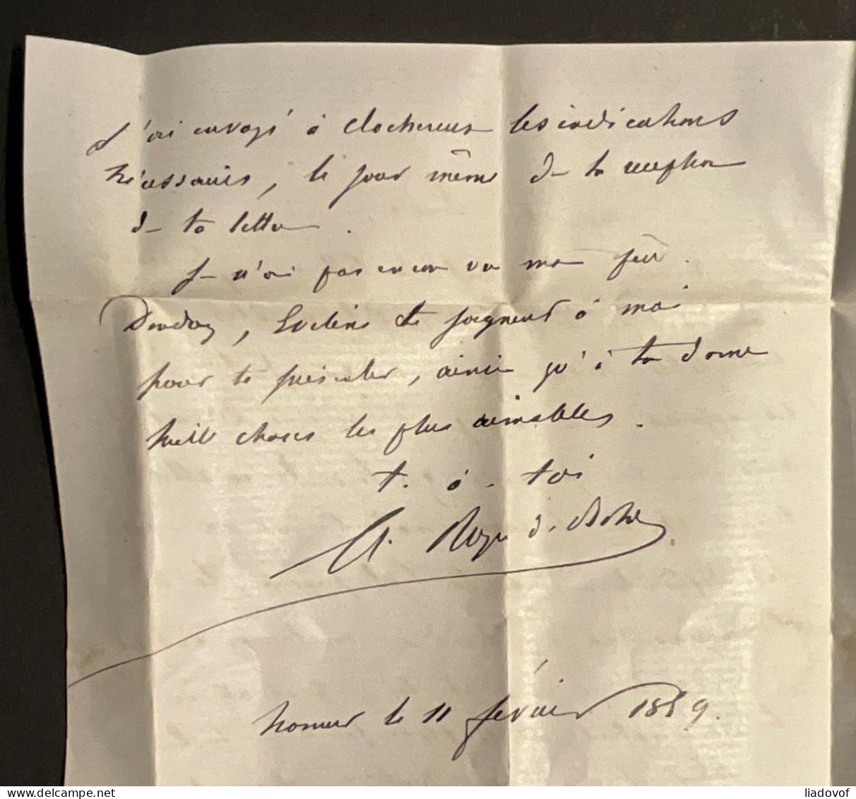 Lettre 11/02/1859 - Affr. OBP 10A Obl. P83 Namur > Bruxelles - Affranchissement Insuffisant 83 - 1858-1862 Medallions (9/12)