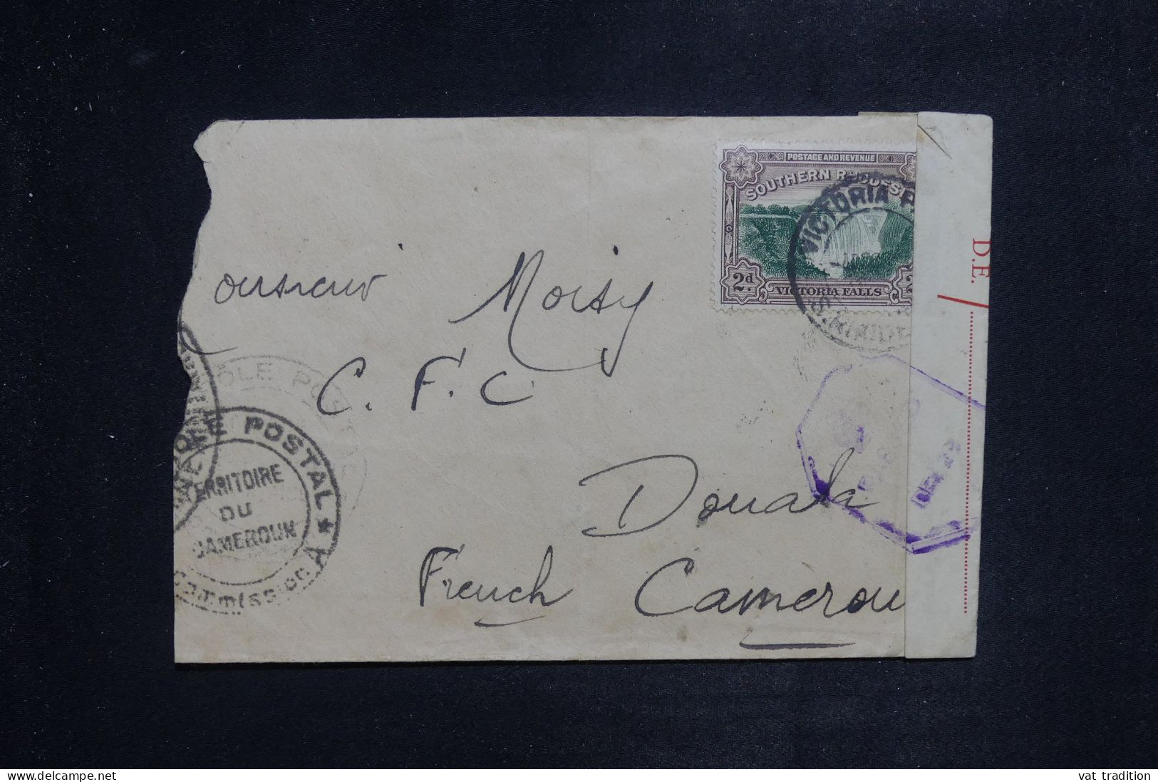 RHODÉSIE - Enveloppe Du Victoria Falls Hôtel Pour Le Cameroun Français Avec Contrôle Postal En 1944 - L 151095 - Rhodésie Du Sud (...-1964)