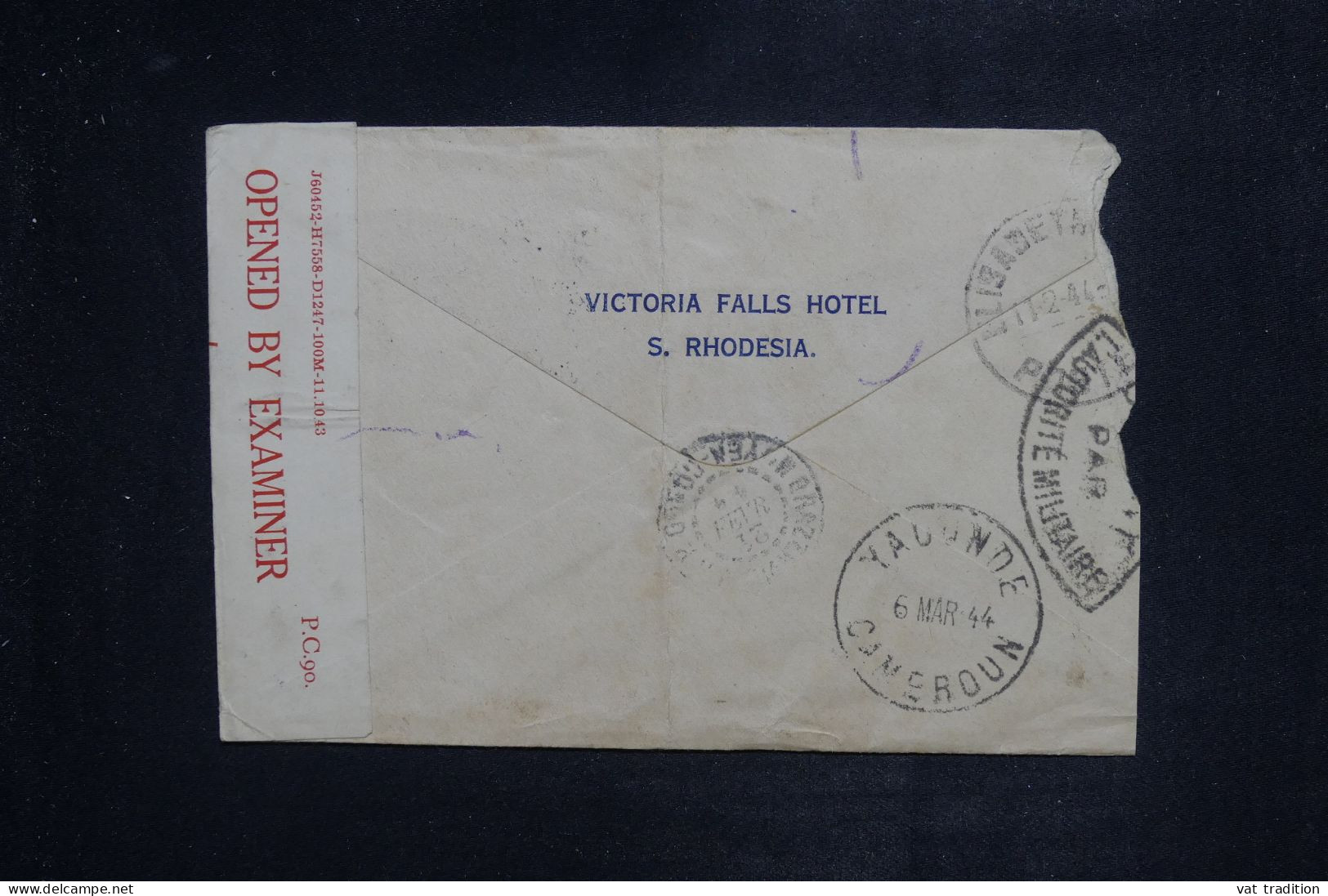 RHODÉSIE - Enveloppe Du Victoria Falls Hôtel Pour Le Cameroun Français Avec Contrôle Postal En 1944 - L 151095 - Rhodésie Du Sud (...-1964)