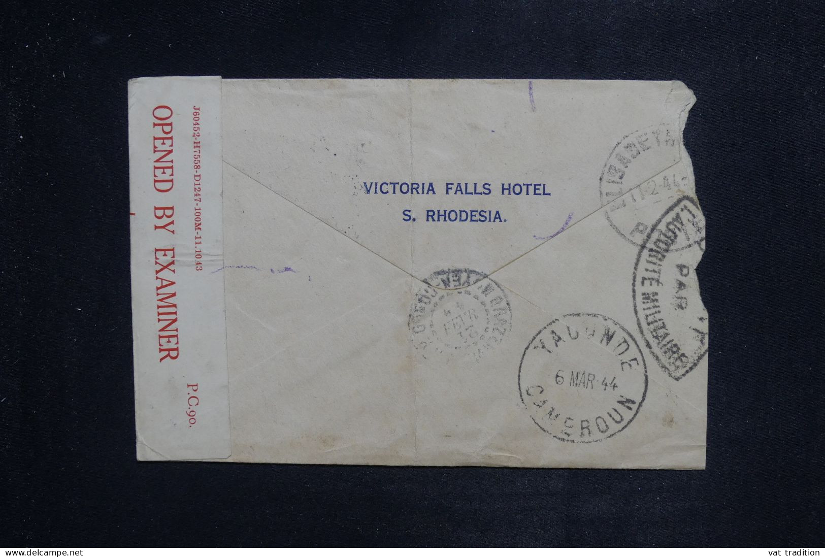 RHODÉSIE - Enveloppe Du Victoria Falls Hôtel Pour Le Cameroun Français Avec Contrôle Postal En 1944 - L 151095 - Rhodesia Del Sud (...-1964)