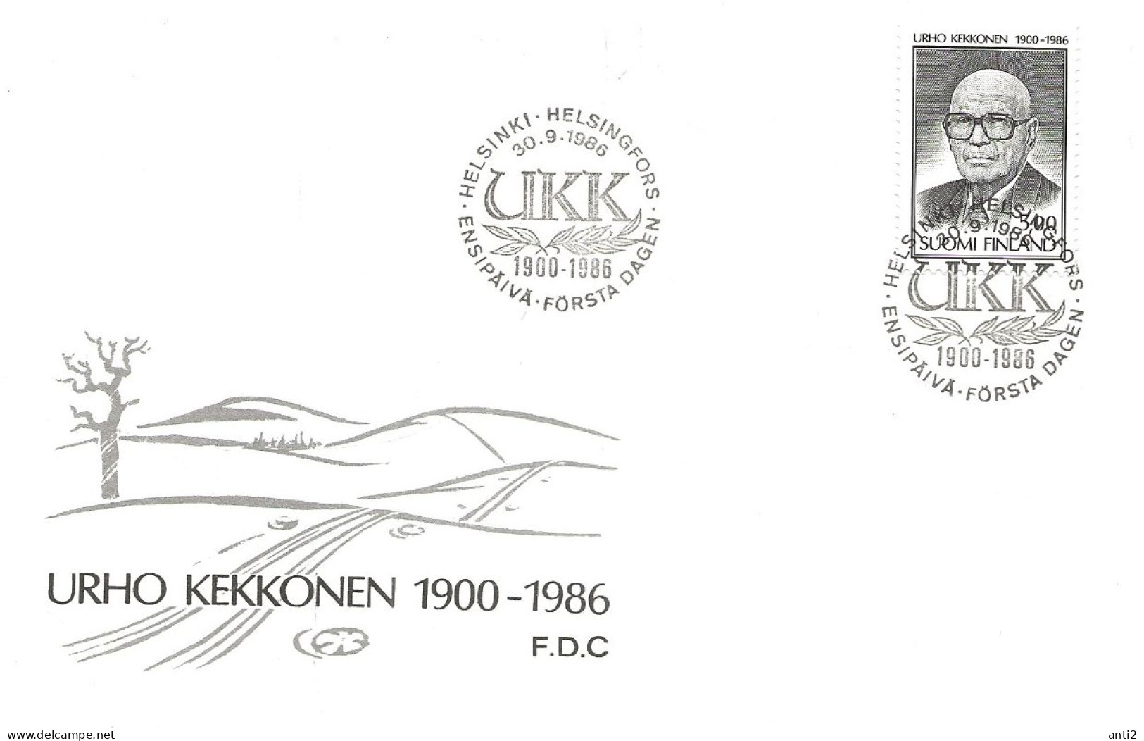 Finland   1986 Death Of Urho Kekkonen, (1900-1986), President.,  Mi 1003 FDC - Briefe U. Dokumente