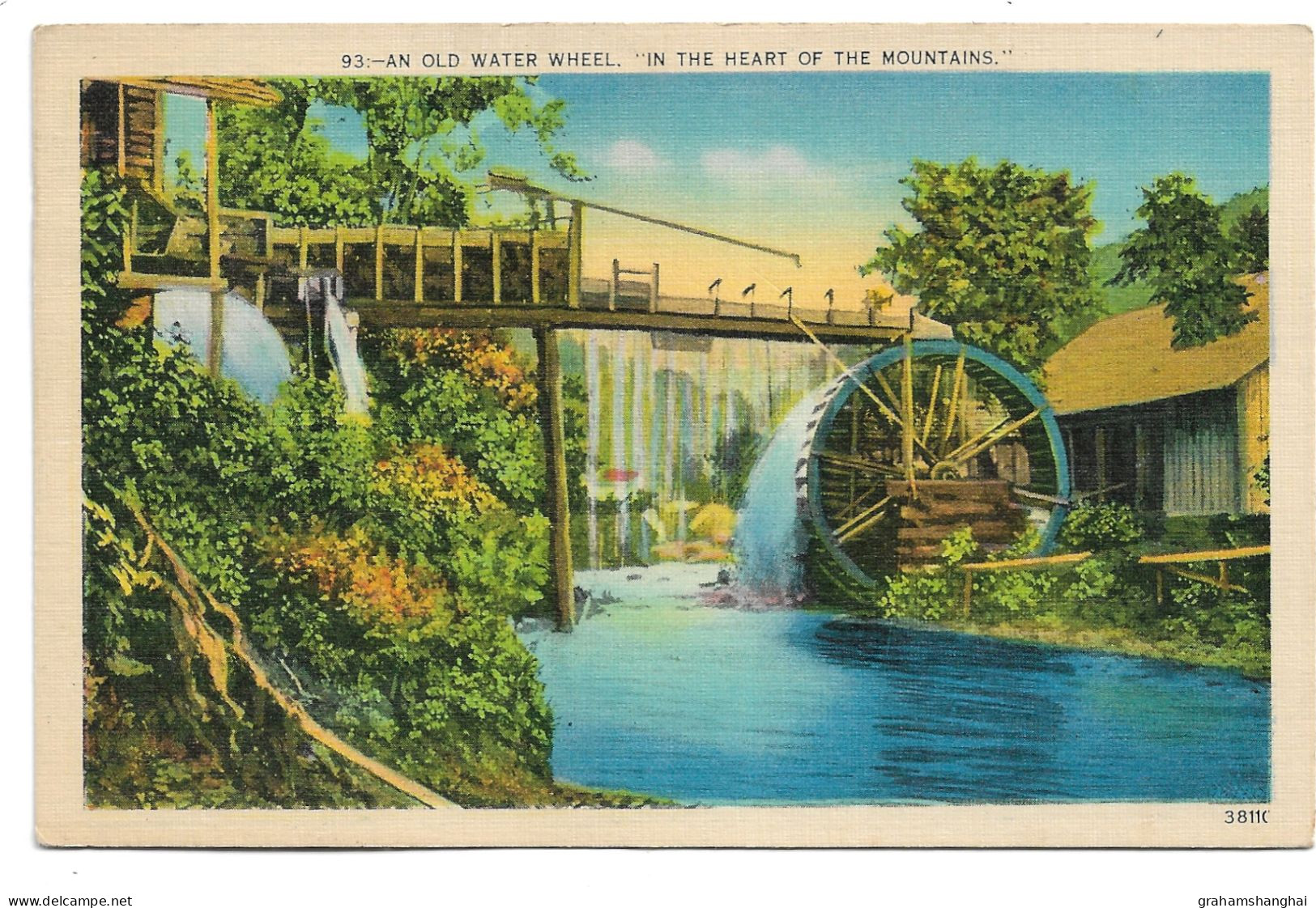 Postcard USA NC North Carolina An Old Water Wheel "in The Heart Of The Mountains" Mill River Posted 1949 - Sonstige & Ohne Zuordnung