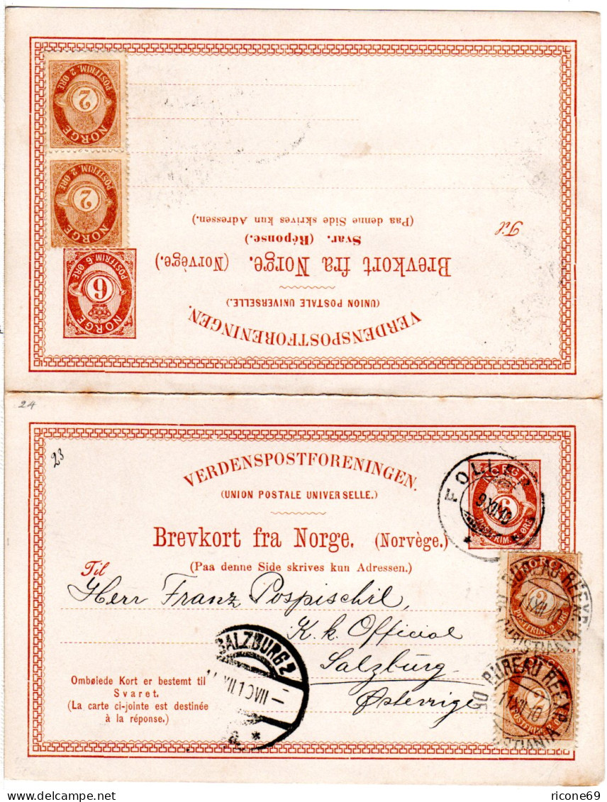 Norwegen P24, 6 öre Doppelkarte M. Zusatzfr. V. Folleröen N. Österreich. Kat 400 - Lettres & Documents