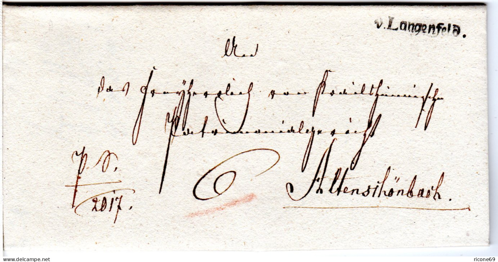 Bayern 1822, L1 V. LANGENFELD Klar Auf Brief V. Scheinfeld N. Altschönbach - Préphilatélie