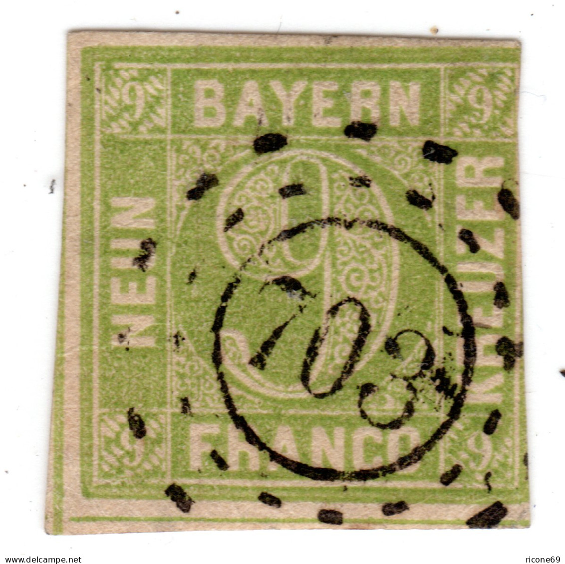 Bayern 5, 9 Kr. M. Klarem OMR 703 WERTACH (Schwaben) - Oblitérés