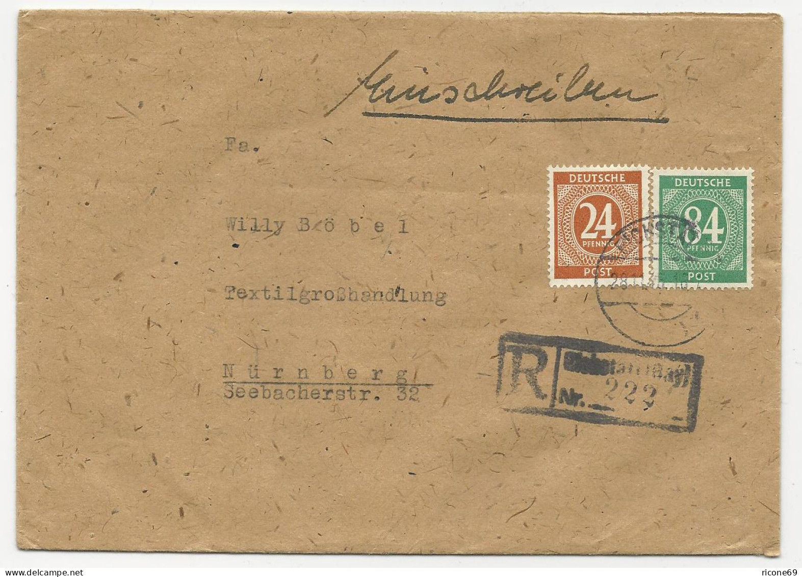 1946, 24+84 Pf. Auf Brief M. Einschreiben Stpl. V. Eichstätt. - Lettres & Documents