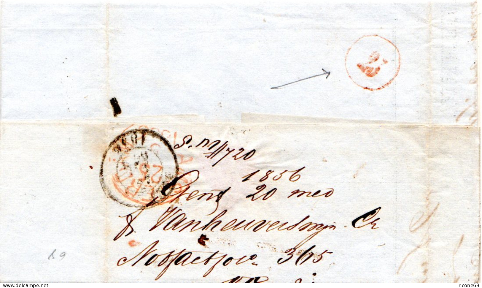 Belgien 1856, K2 GAND Auf Brief I.d. NL M. Angeschriebenem Porto "20" C. - Sonstige & Ohne Zuordnung