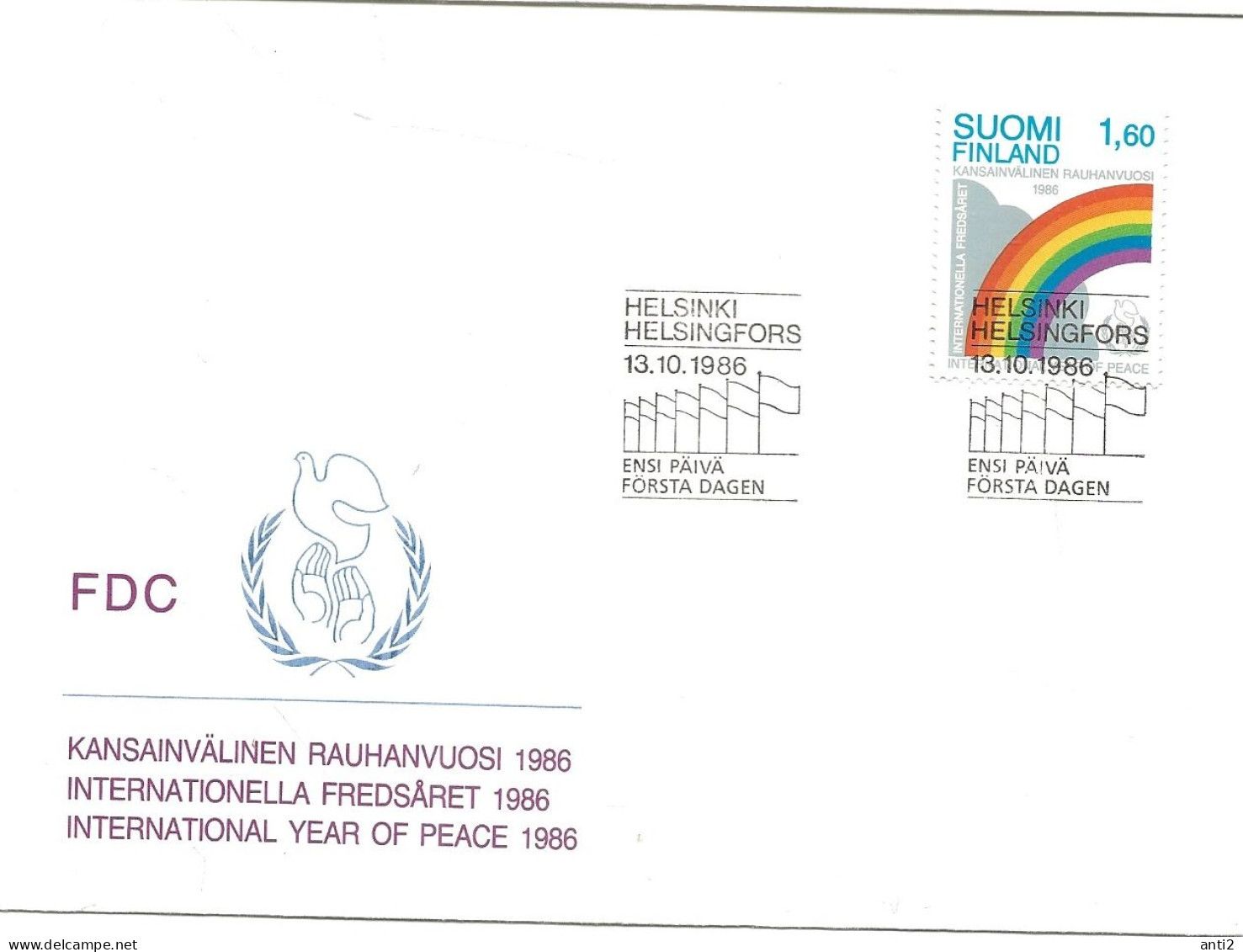 Finland   1986 International Peace Year,  Mi 1004 FDC - Brieven En Documenten