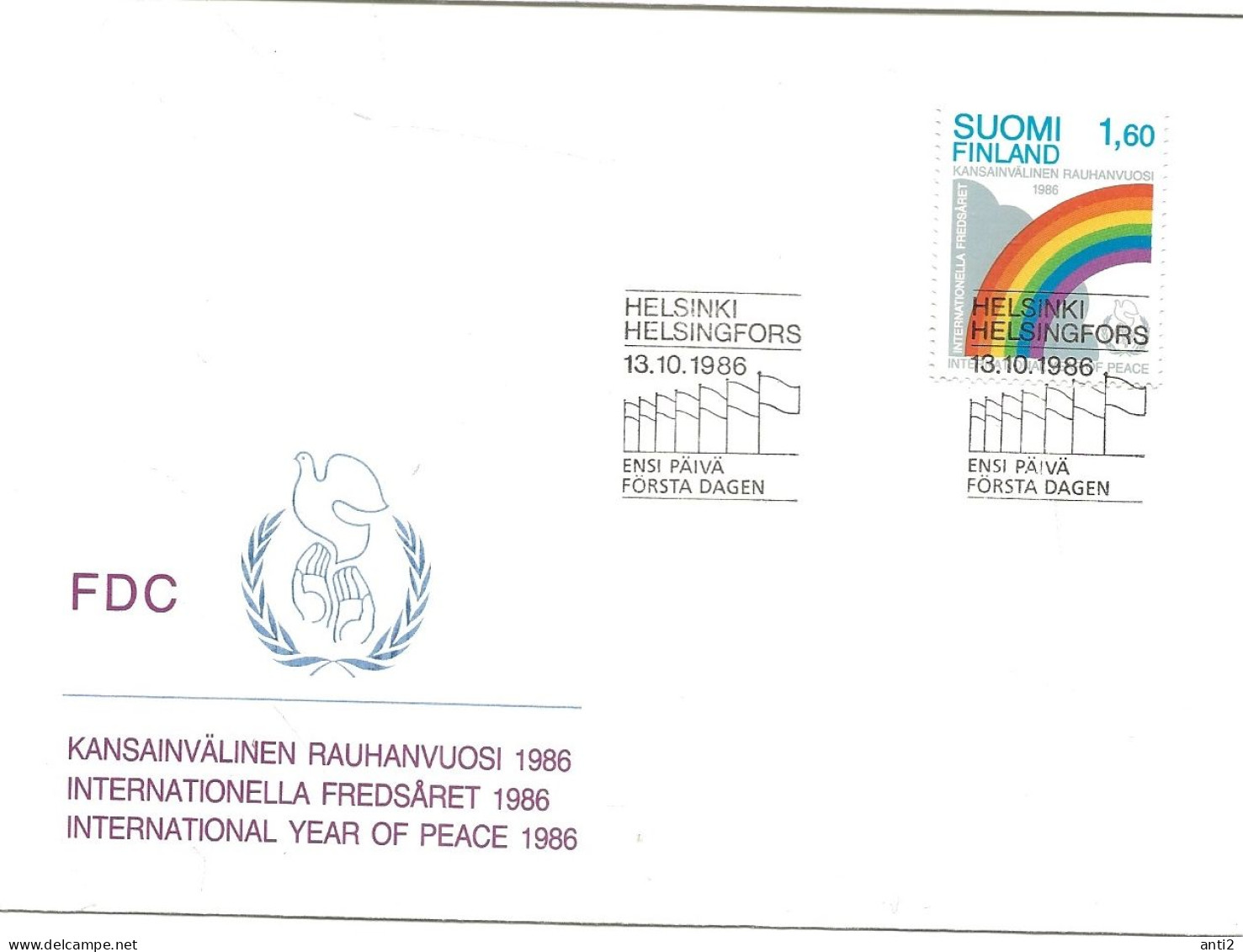 Finland   1986 International Peace Year,  Mi 1004 FDC - Briefe U. Dokumente