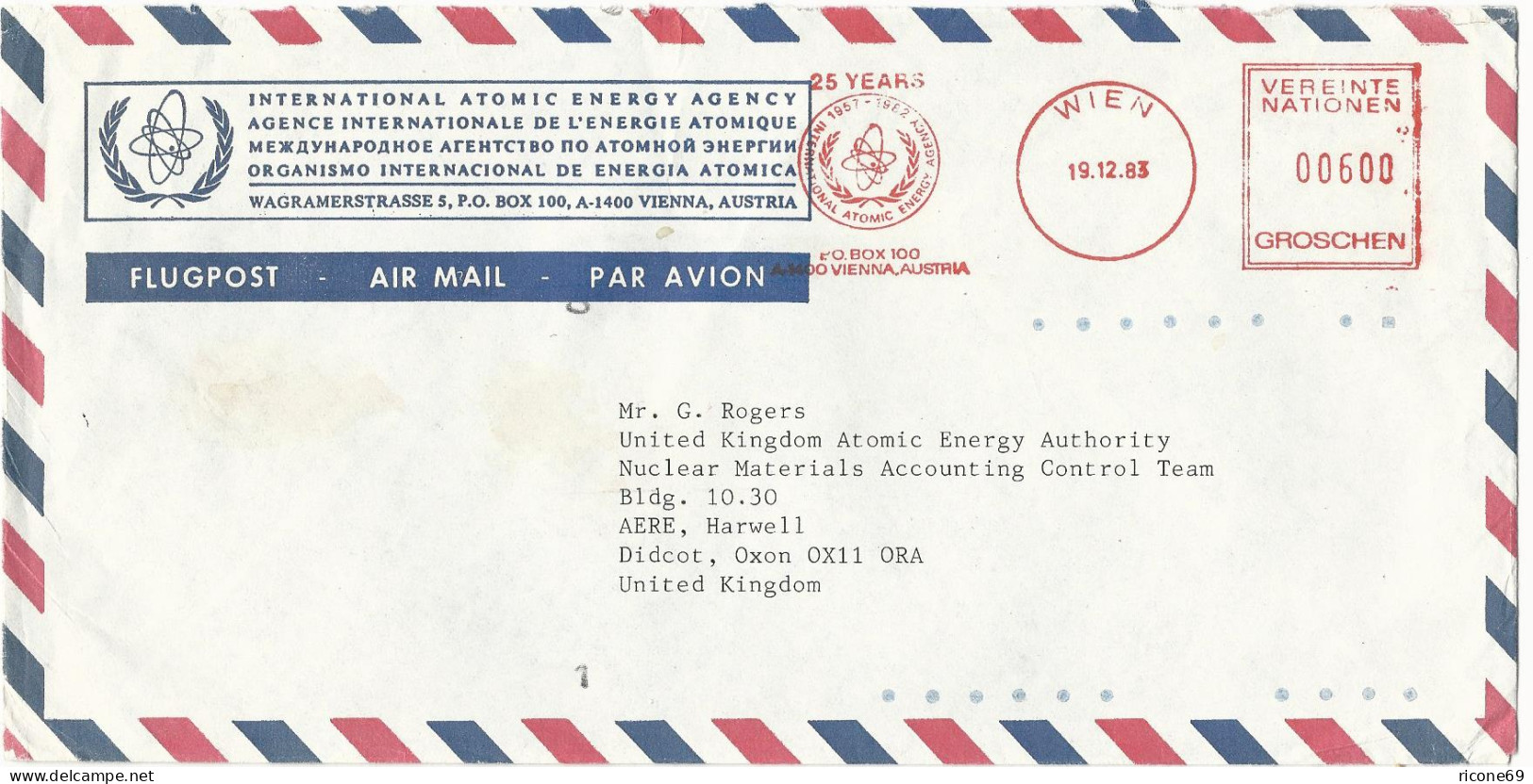 Österreich 1983, Freistpl. Atomic Energy Agency Auf Entspr. Vordruck Brief N. GB - Atome