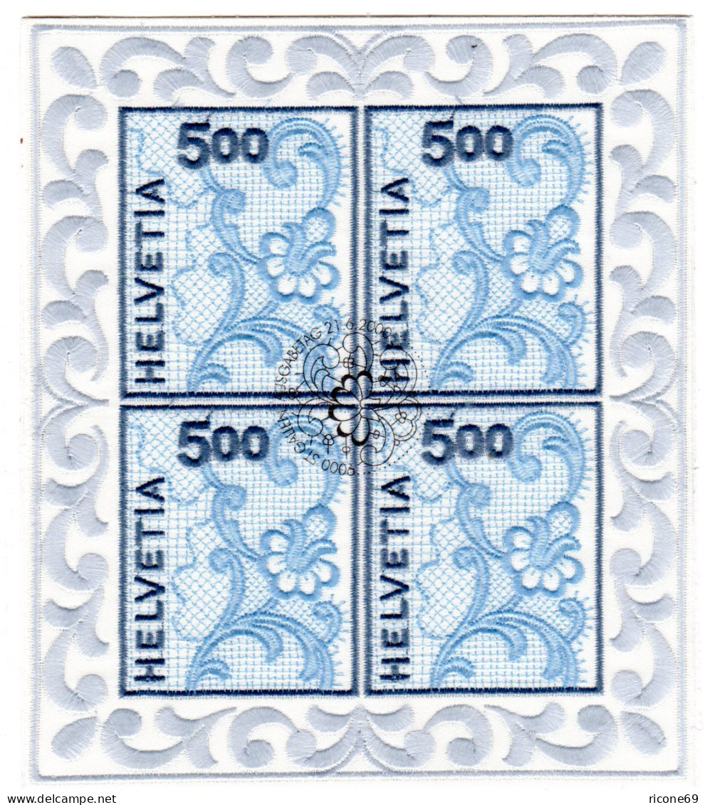 Schweiz, Stickerei Kleinbogen M. St. Gallen Sonderstempel V. Ausgabetag. - Other & Unclassified