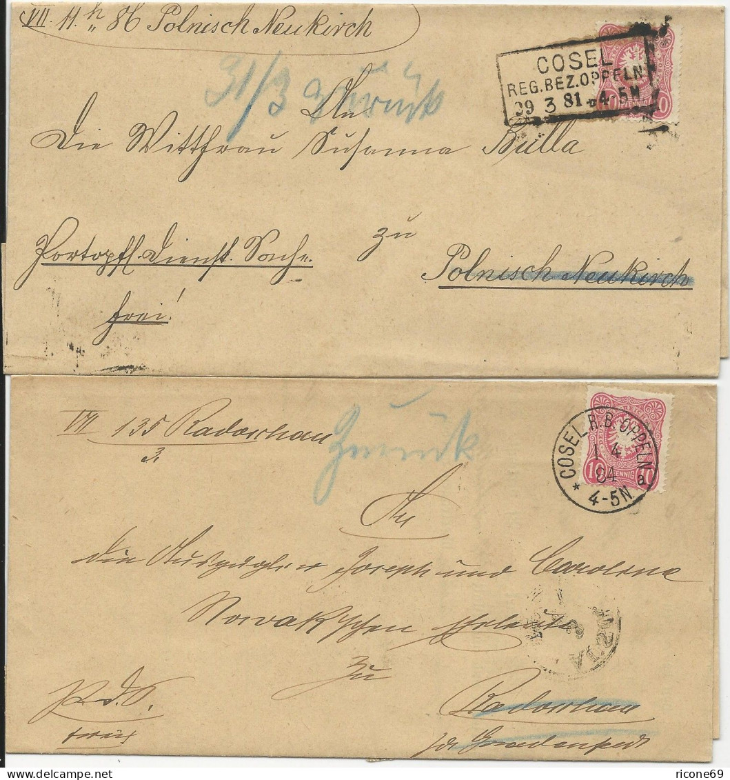 DR 1881/84, 2 Retour Brief M. Je 10 Pf. U. R3/K1 Cosel RB Oppeln. Polen #116 - Lettres & Documents