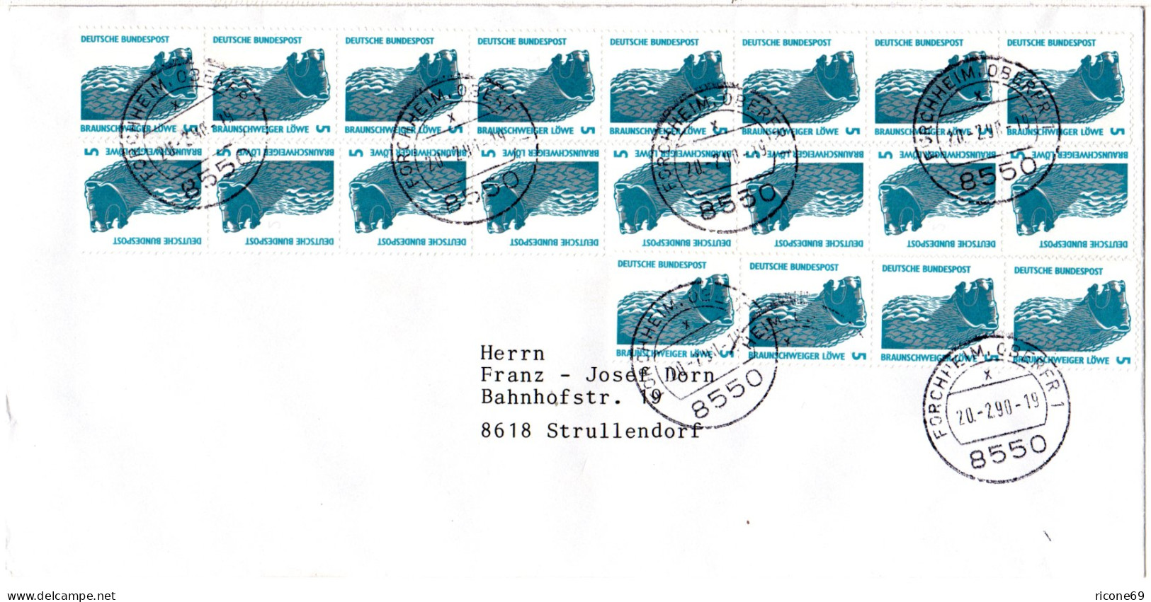 BRD 1990, Massenfrankatur 20x5 Pf. Auf Brief V. Forchheim. - Lettres & Documents