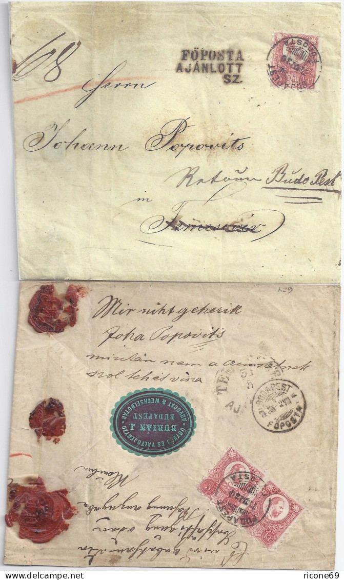 Ungarn 1874, Geöffneter U. Wiederversiegelter Einschreiben Retour Brief. #S624 - Andere & Zonder Classificatie