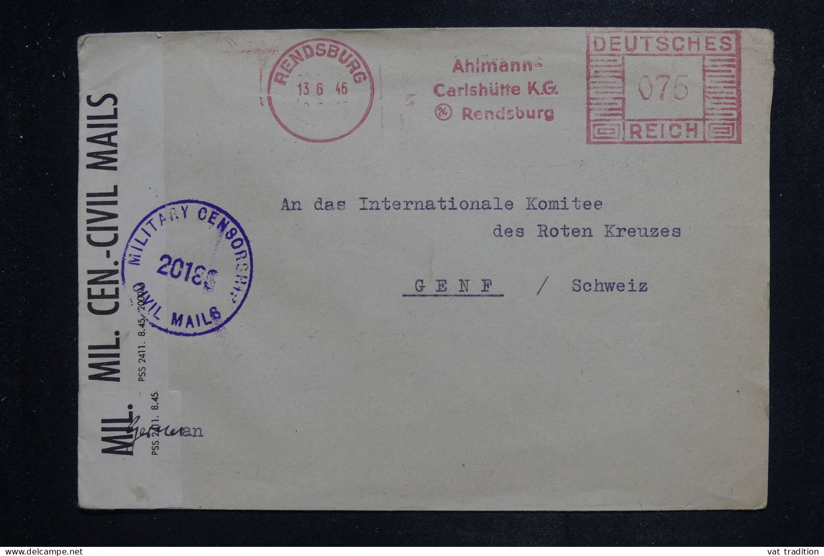 ALLEMAGNE - Enveloppe De Rendsburg Pour La Suisse En 1945 Avec Contrôle Postal - L 151098 - Lettres & Documents