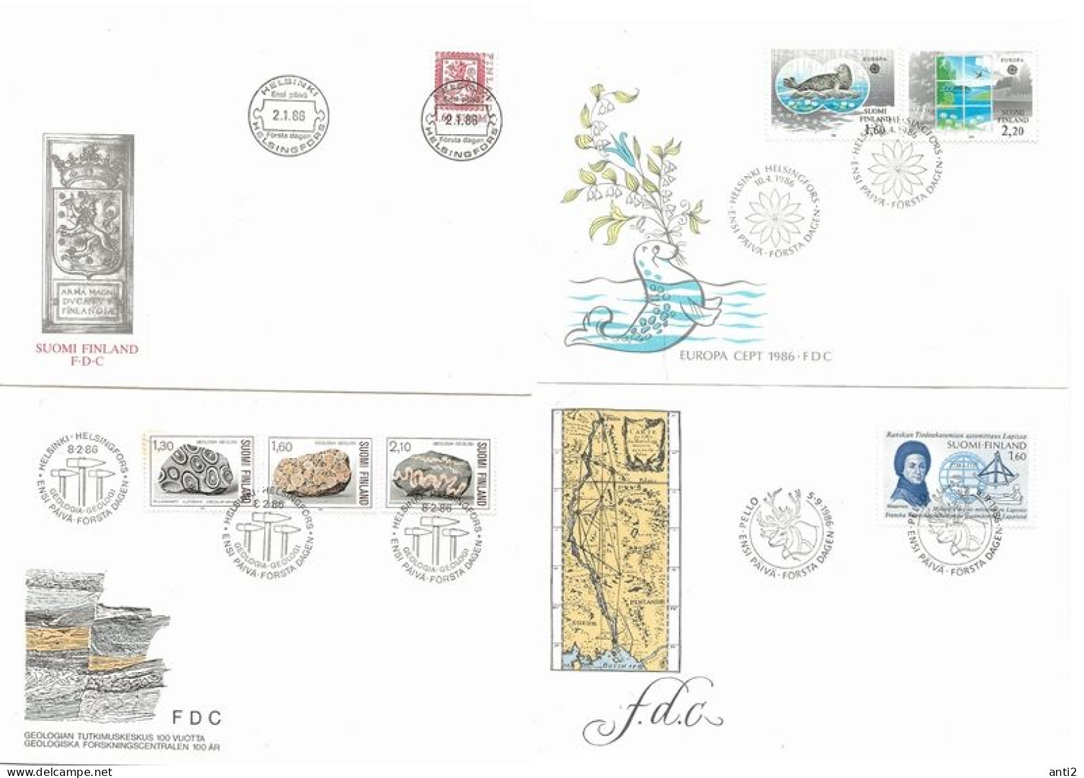 Finland   1986 8 FDC Issued 1986  - Stamps, Booklet, Bloc  -  981-992, Bloc 2, 1002-1004   FDCs - Covers & Documents