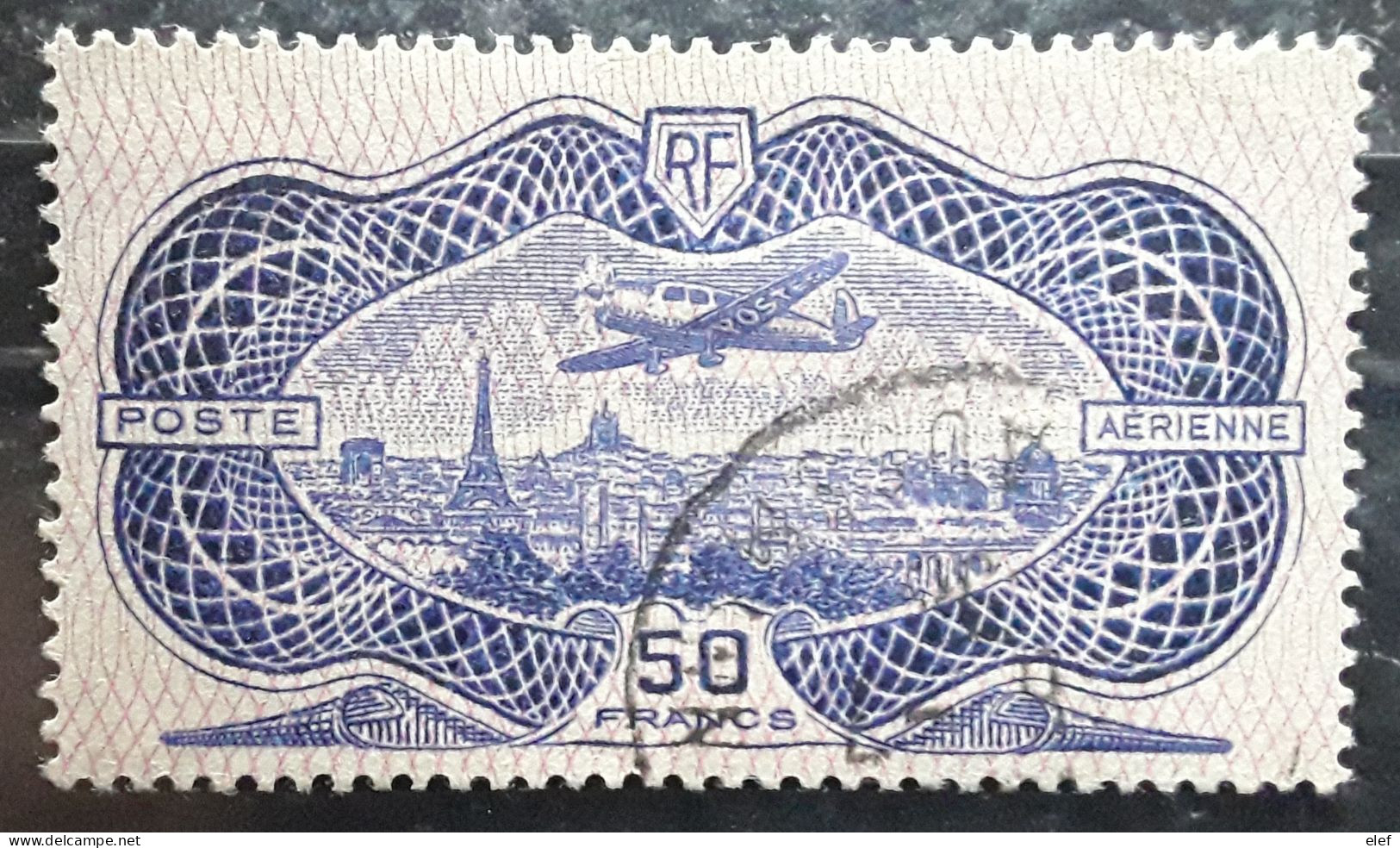 France Poste Aérienne 1936, Yvert No 15 , 50 F Outremer Burele, Obl TTB Cote 400 Euros - 1927-1959 Oblitérés