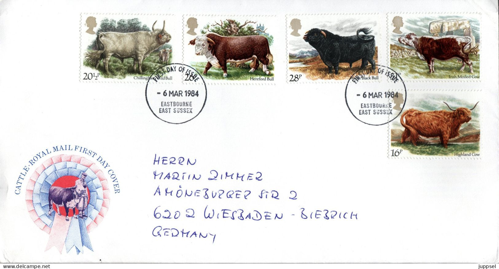 GREAT BRITAIN  FDC, Breeds Of Cows     /    ROYAUME UNI  Lettre De Première Jour, Races Des Vaches   1984 - Vaches