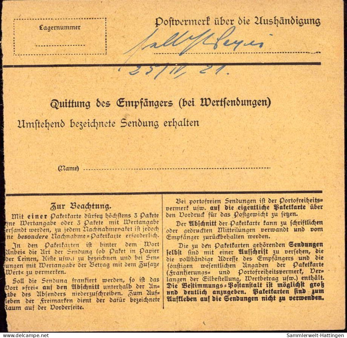 604037 | Inflation, Paketkarte, Nr. Zettel Mit Eindruck Mitteldeutsche Schuhgesellschaft Karl Molitor | Hanau (W 6450) - Lettres & Documents