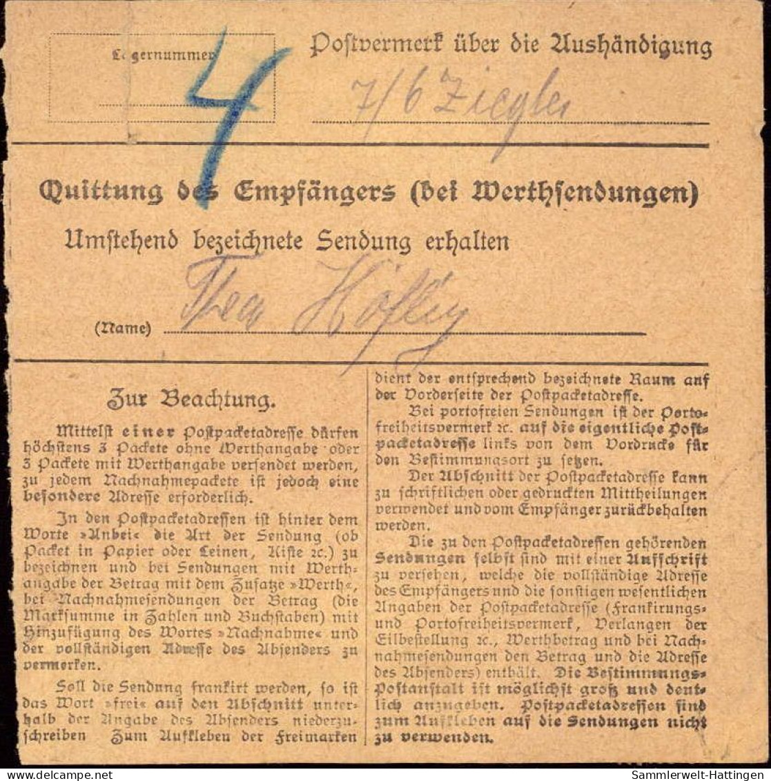 604042 | Inflation, Paketkarte, Nr. Zettel Mit Eindruck Schwarzwälder Strohindustrie  | Lauterbach (W - 7233), -, - - Lettres & Documents