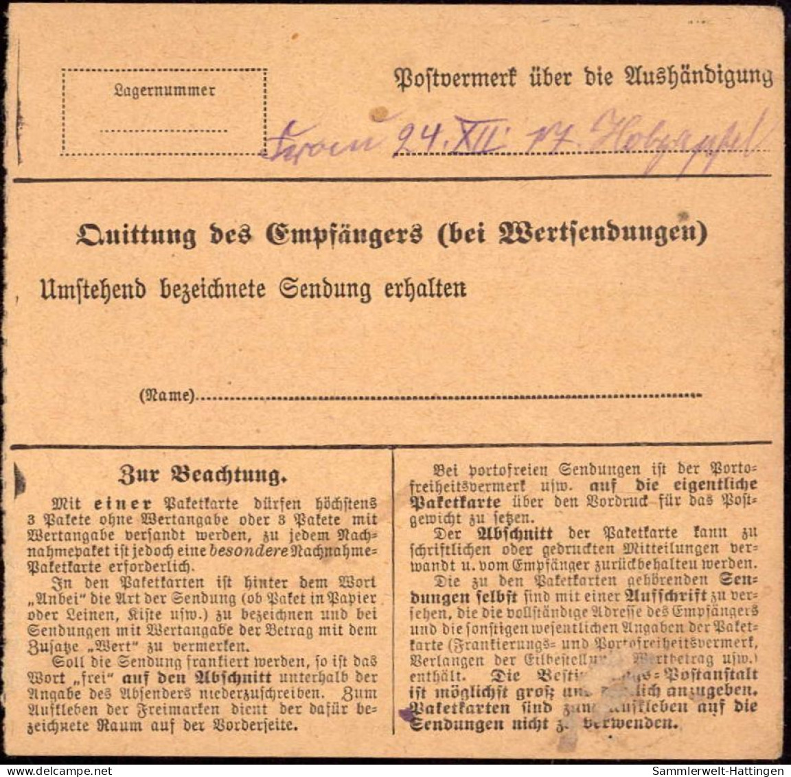 604043 | Inflation, Paketkarte, Einzelfrankatur, Nr. Zettel Mit Eindruck Franz Emil Berta, Wachswarenfabrik | Fulda (W 6 - Lettres & Documents
