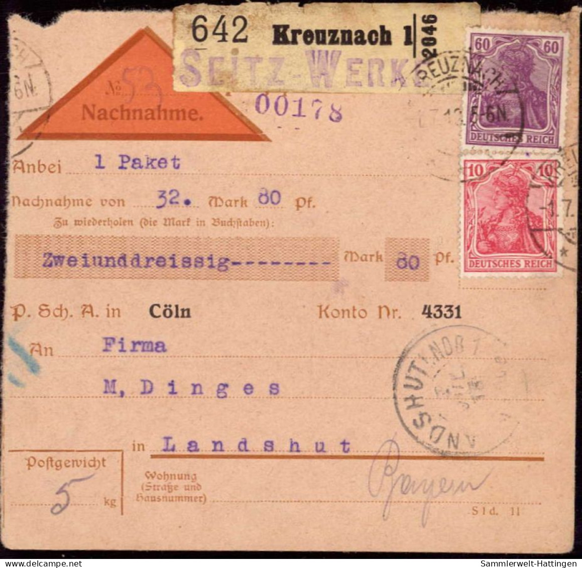 604040 | Inflation, Paketkarte, Nr. Zettel Mit Eindruck Seitz Werke | Bad Kreuznach (W 6550) - Lettres & Documents