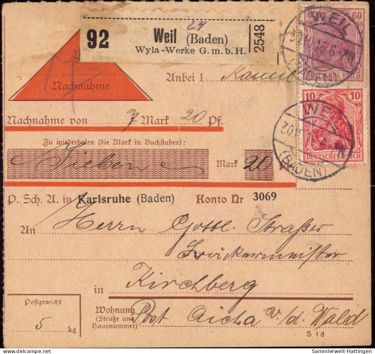 604039 | Inflation, Paketkarte, Nr. Zettel Mit Eindruck Wyla Werke | Weil Am Rhein (W 7858) - Lettres & Documents