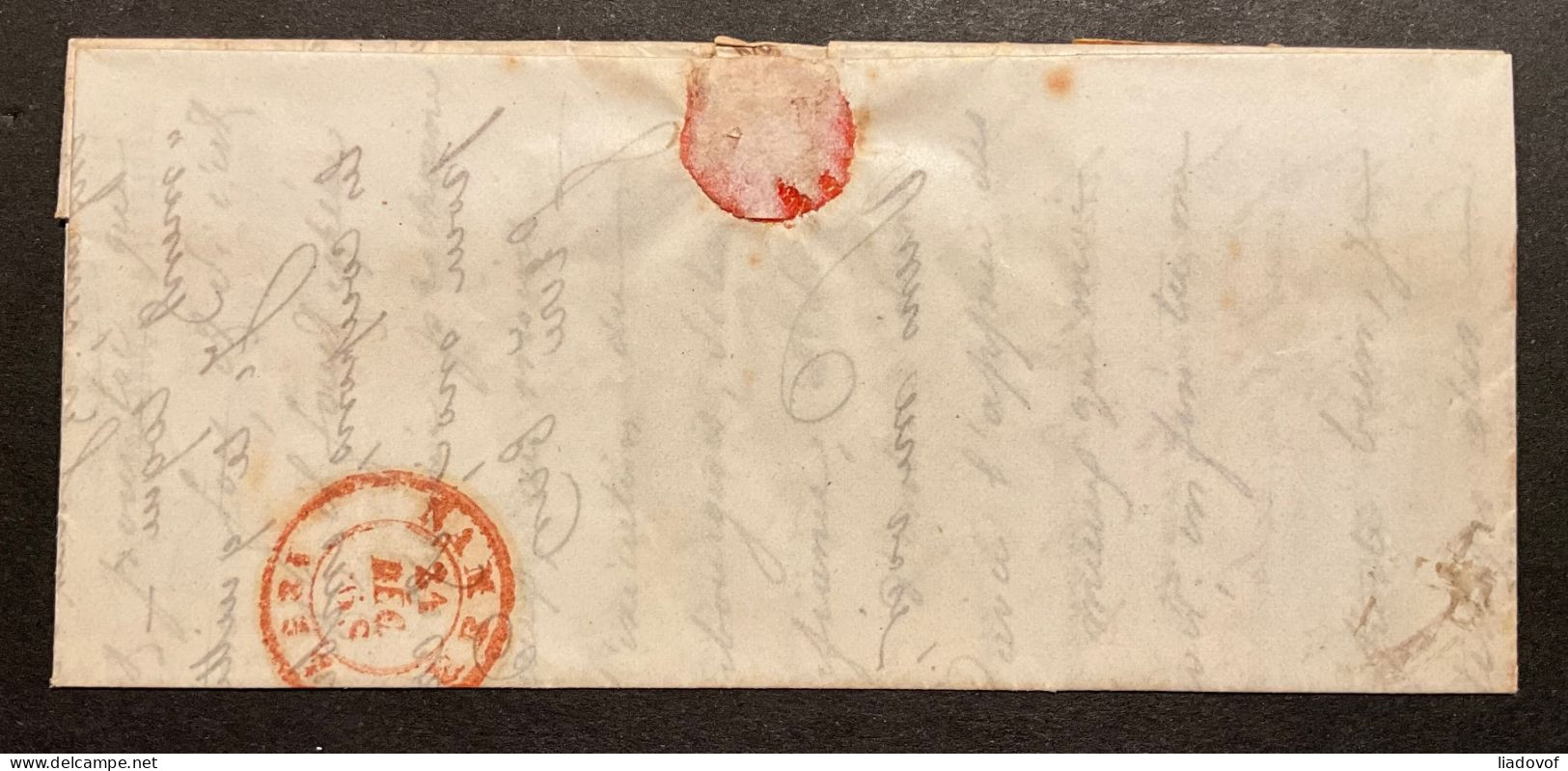 Lettre 21/12/1857 - Affr. OBP 6 Obl. M.V. Ambulant Du Midi No 5 - Manuscrit HERMALLE - 1851-1857 Medaillen (6/8)