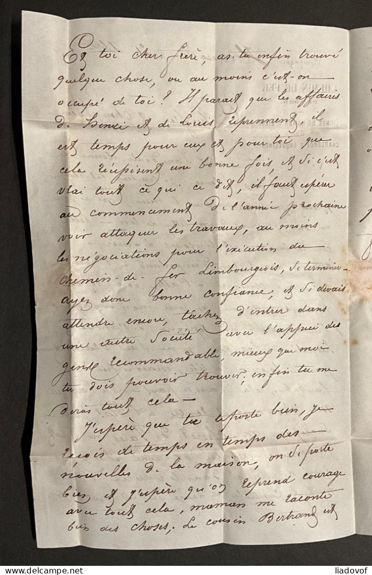 Lettre 21/12/1857 - affr. OBP 6 obl. M.V. ambulant du Midi No 5 - manuscrit HERMALLE