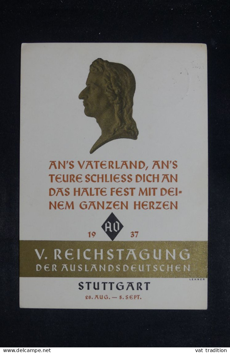 ALLEMAGNE - Affranchissement De Stuttgart Sur Carte Postale De Schiller En 1937 - L 151100 - Lettres & Documents