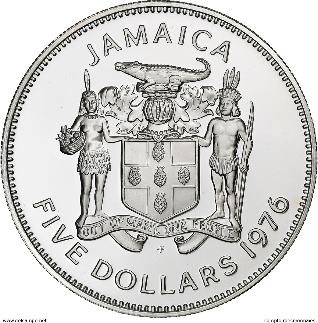 Jamaïque, Elizabeth II, 5 Dollars, 1976, Franklin Mint, BE, Argent, FDC, KM:62a - Jamaica