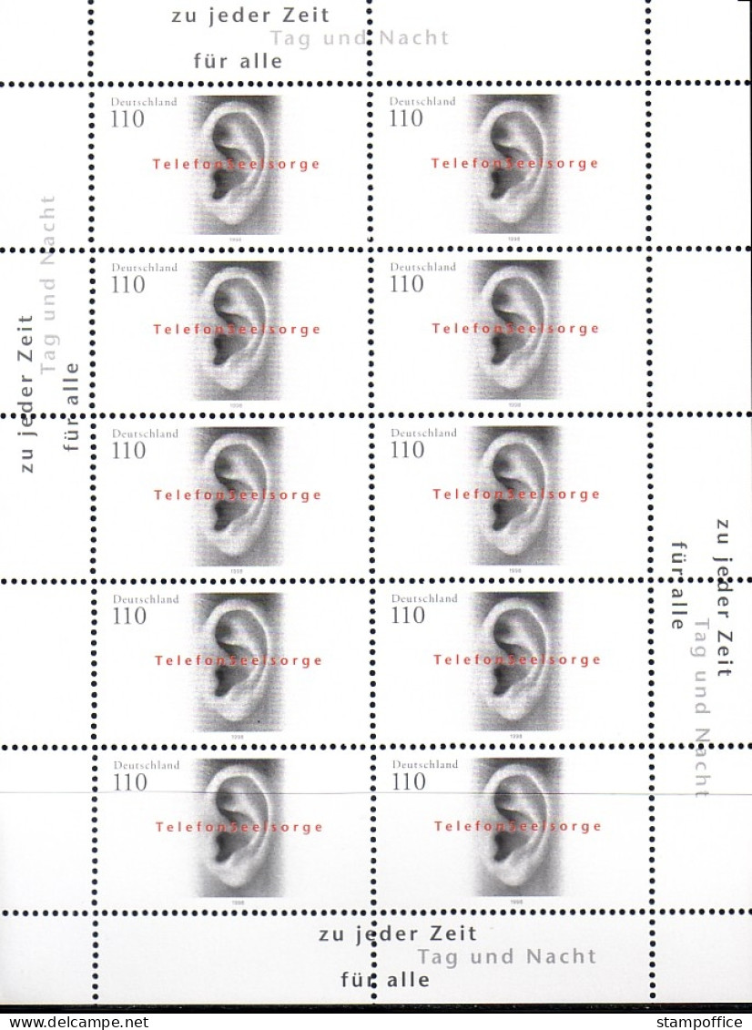 DEUTSCHLAND MI-NR. 2021 POSTFRISCH(MINT) KLEINBOGEN TELEFONSEELSORGE 1998 - Autres & Non Classés