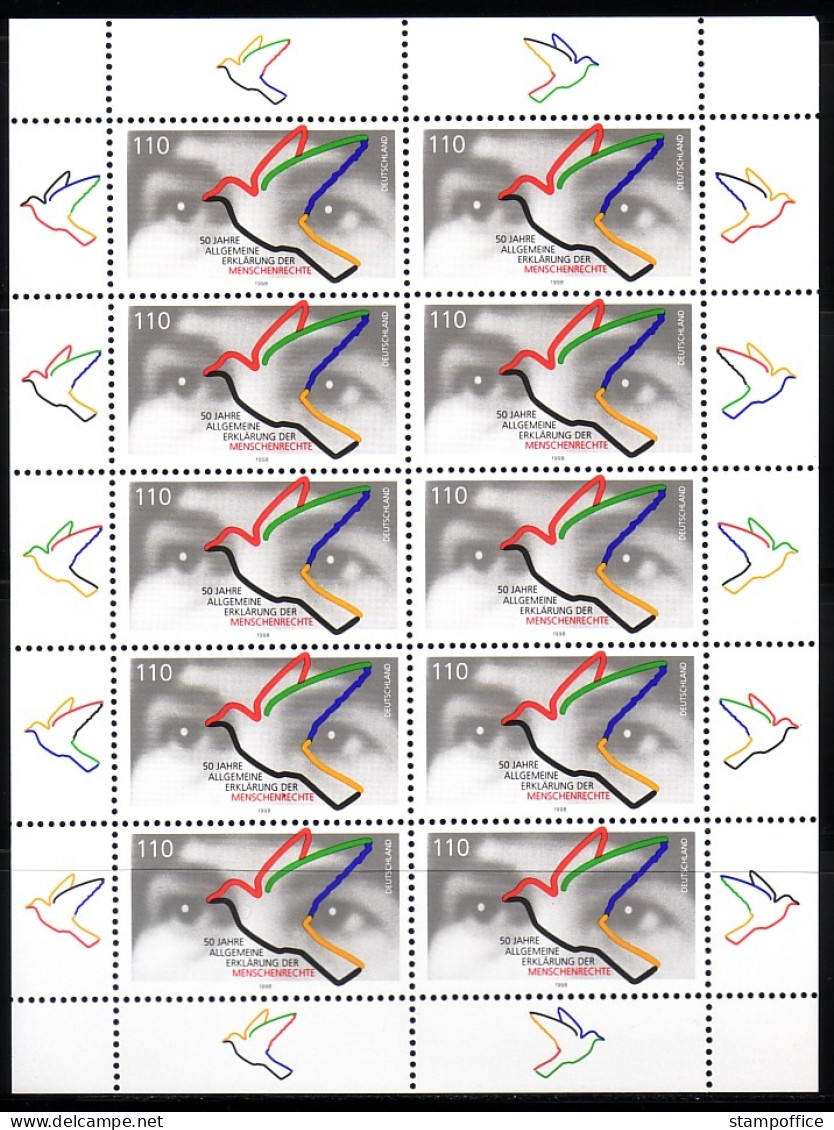 DEUTSCHLAND MI-NR. 2026 POSTFRISCH(MINT) KLEINBOGEN 50 JAHRE ERKLÄRUNG DER MENSCHENRECHTE 1998 - Autres & Non Classés