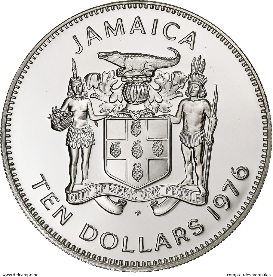 Jamaïque, Elizabeth II, 10 Dollars, 1976, Franklin Mint, Argent, FDC, KM:71a - Giamaica