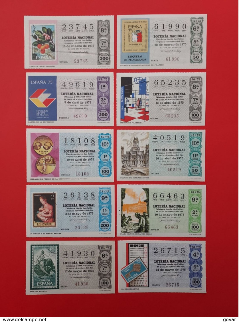 AÑO 1975 COMPLETO LOTERIA NACIONAL ESPAÑA, SABADOS, TODOS LOS DECIMOS DEL AÑO - Lottery Tickets