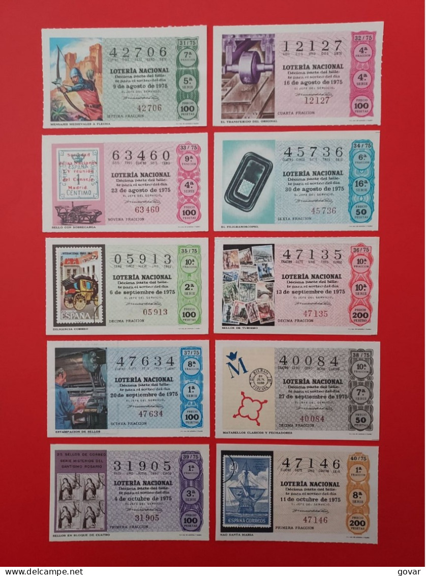 AÑO 1975 COMPLETO LOTERIA NACIONAL ESPAÑA, SABADOS, TODOS LOS DECIMOS DEL AÑO - Lottery Tickets