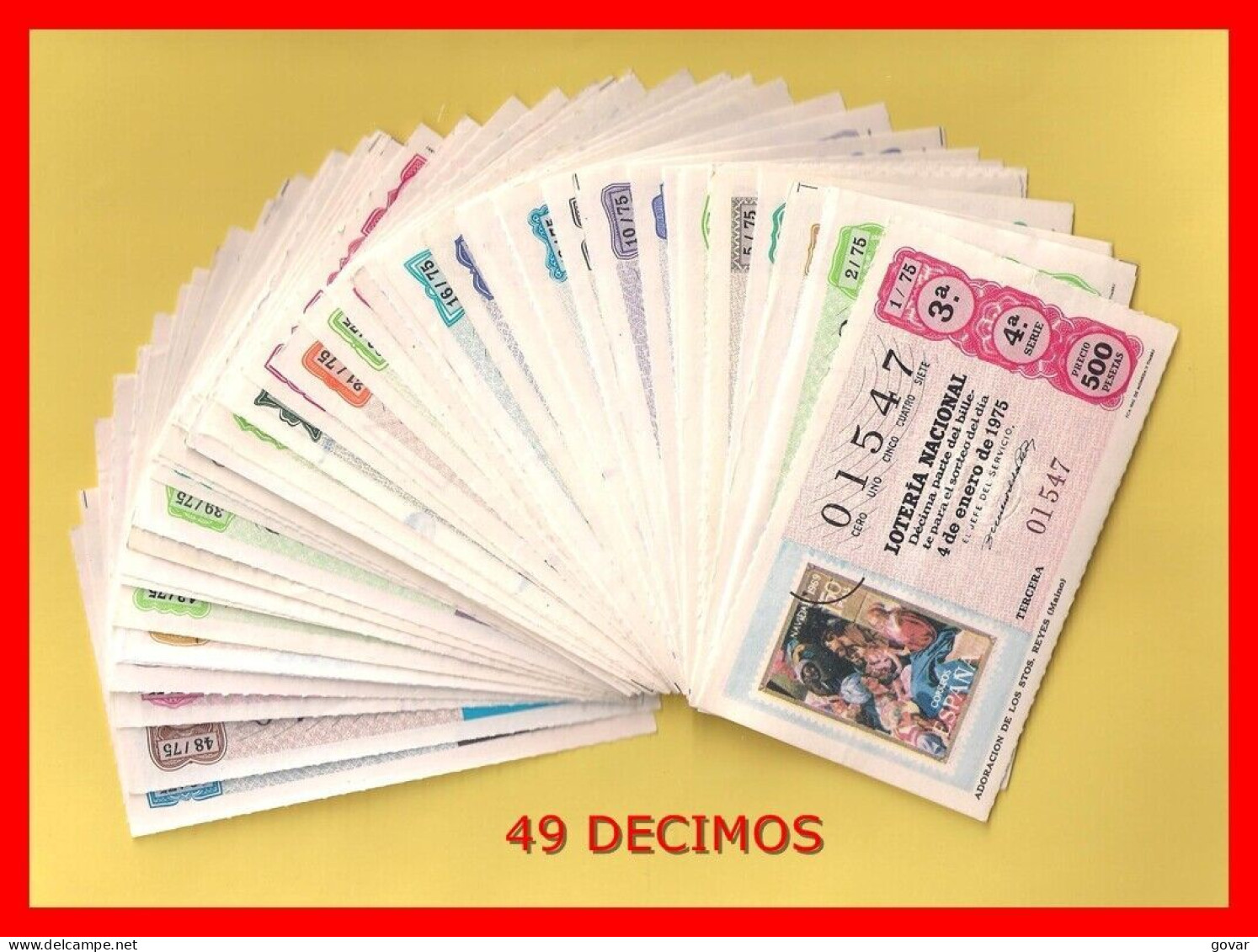 AÑO 1975 COMPLETO LOTERIA NACIONAL ESPAÑA, SABADOS, TODOS LOS DECIMOS DEL AÑO - Lottery Tickets