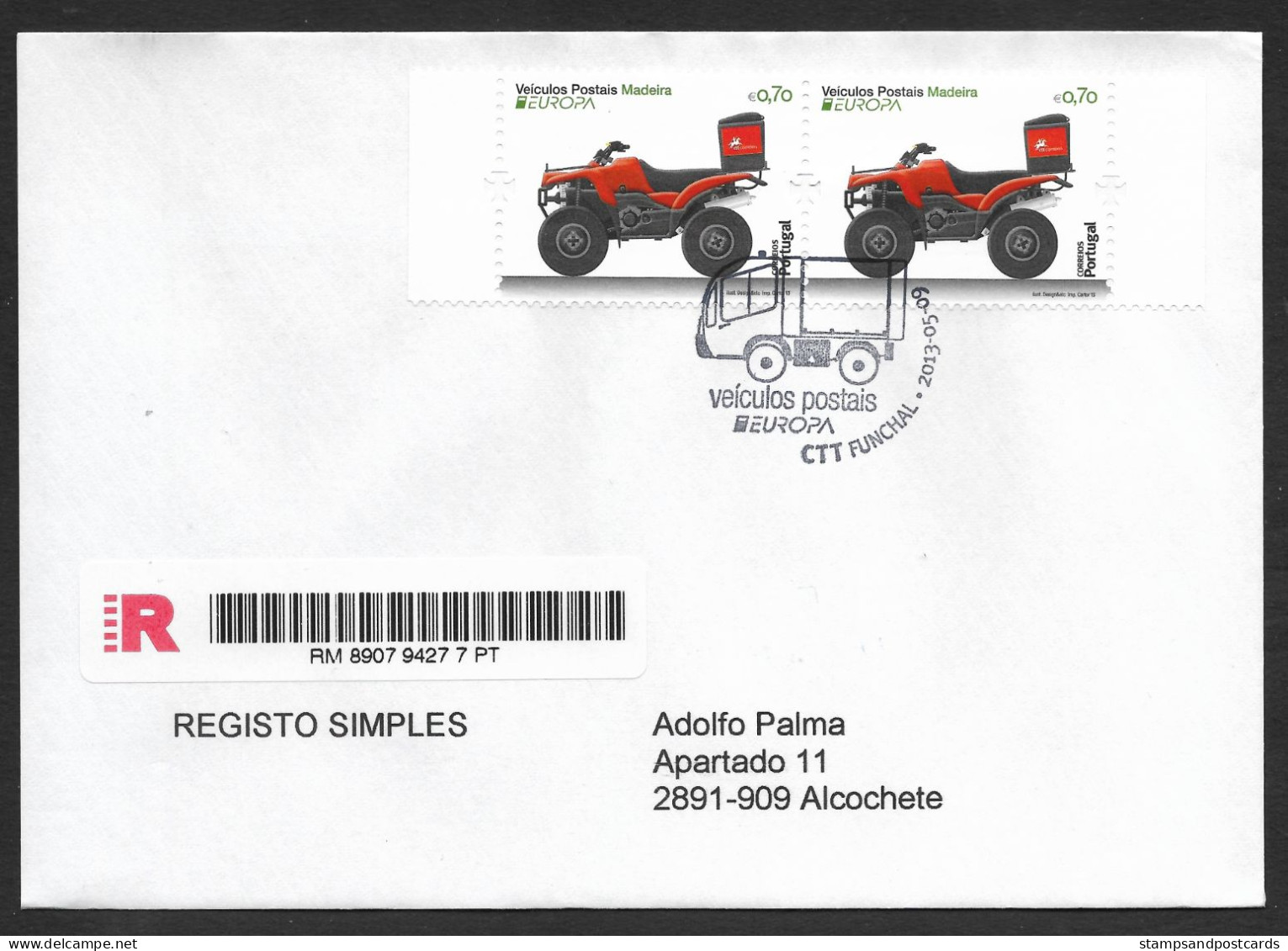 Portugal Madère Europa CEPT 2013 Voiture Poste Moto 4x4 Kawasaki KVF360 FDC Recommandée Madeira Postal Vehicles R FDC - 2013