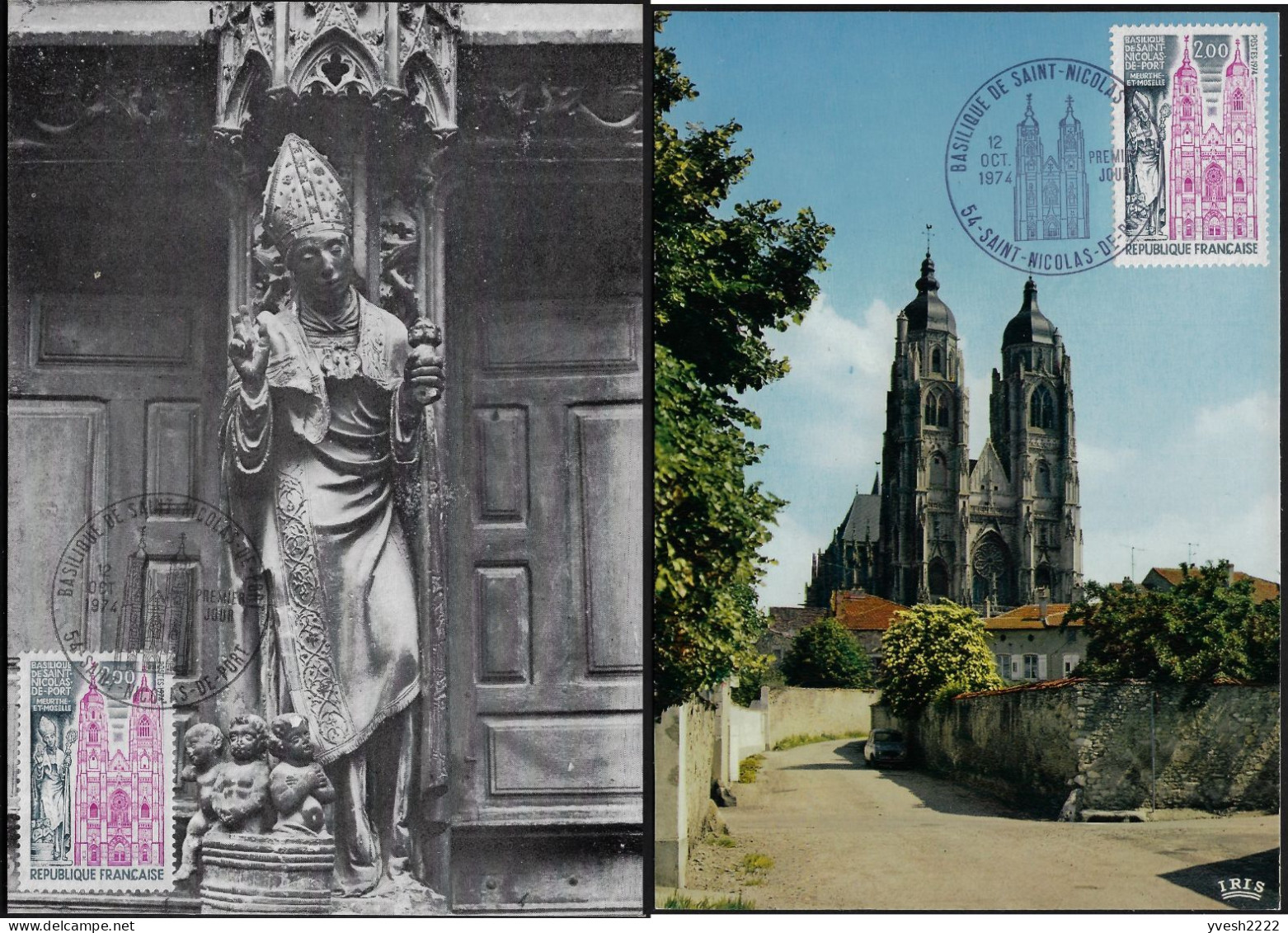 France 1974 Y&T 1810. 2 Cartes Maxima. Basilique De Saint Nicolas De Port, Meurthe-et-Moselle - Chiese E Cattedrali