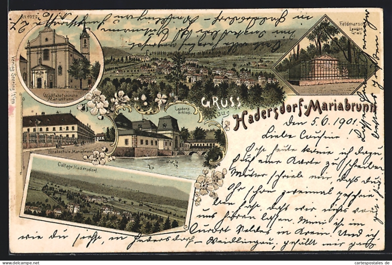 Lithographie Wien, Hadersdorf-Mariabrunn, Wallfahrtskirche, Forstschule, Laudons Schloss  - Otros & Sin Clasificación