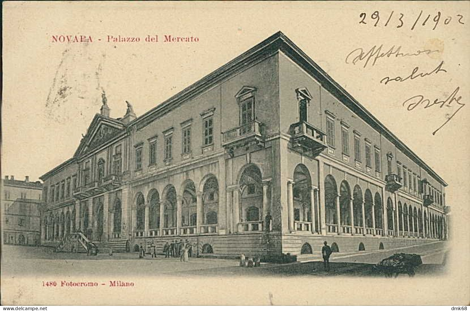 NOVARA - PALAZZO DEL MERCATO - EDIZIONE FOTOCROMO - SPEDITA 1902 (20529) - Novara