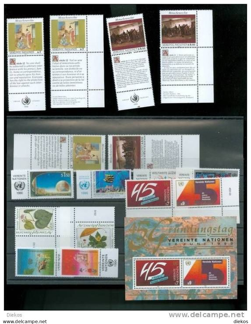 Kompletter Jahrgang UNO Wien  ONU - VIENNE 1990 Postfrisch,  Year Set, MNH ** #L421 - Neufs